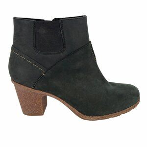 Clarks Black Nubuck Leather Ankle Boots Block Heel Side Elastic Panel Size 10
